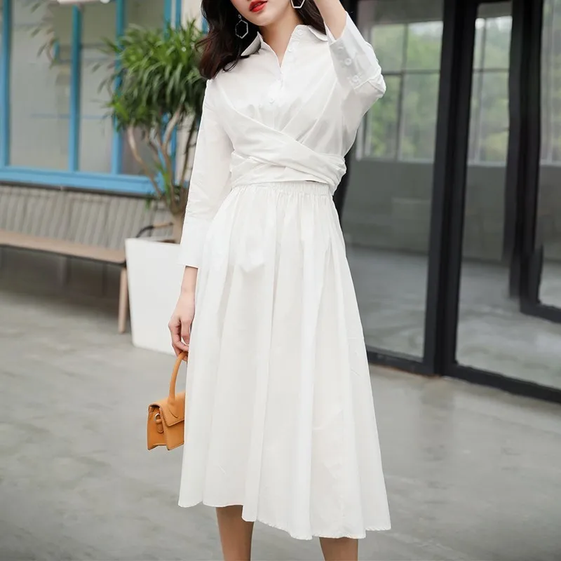 Корейская белая стягивающая рубашка женское элегантное осеннее платье 2019 с