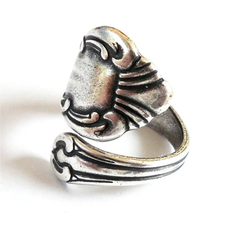

Wholesale New Hot Fashion Top Quality Antiqued Silver plated Spoon Ring Adjustable Ring Thumb Ring Spoon Ring Drop shipping