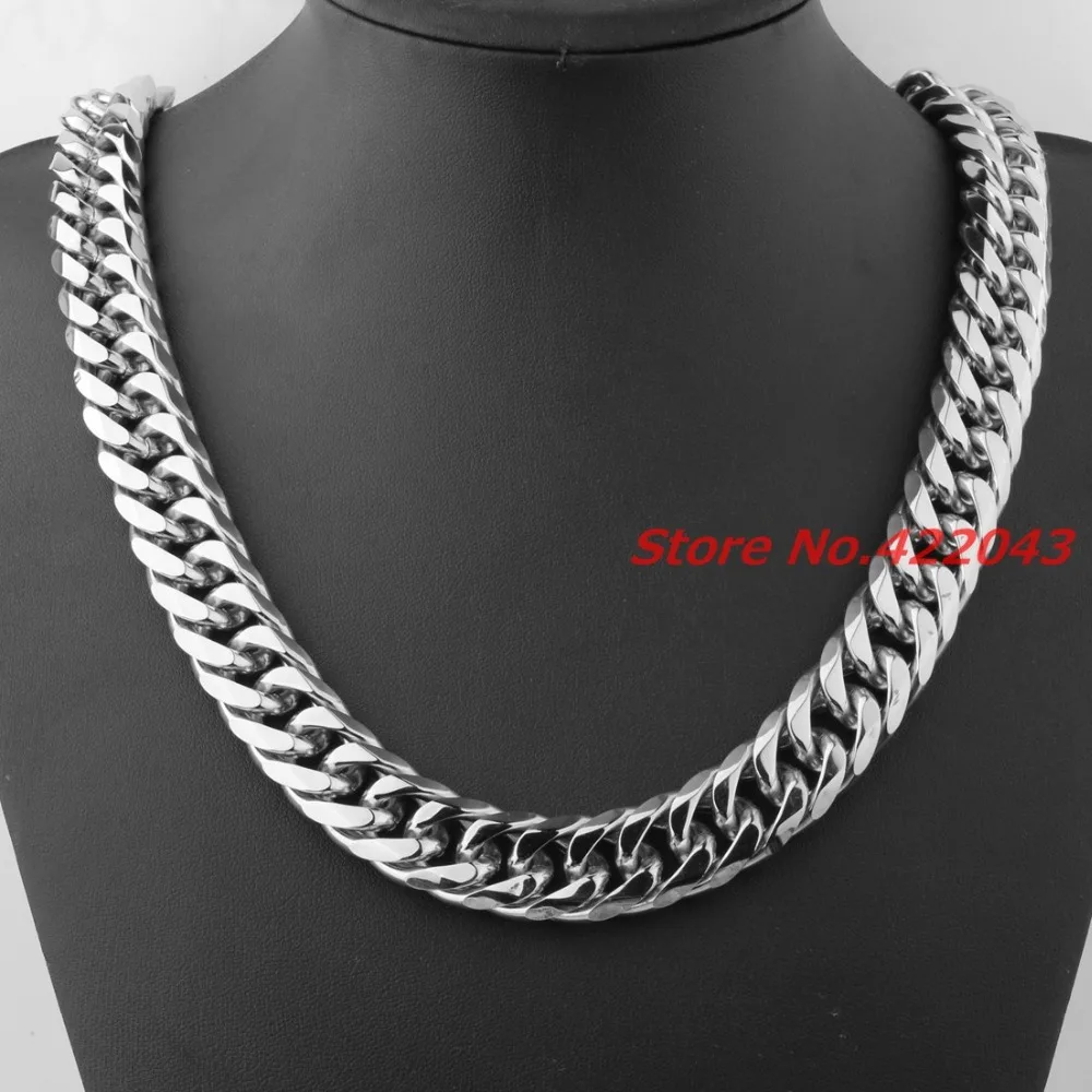 

Top Quality Huge 7-40" Male Jewelry 316L Stainless Steel Silver color Curb Cuban Chain Men's Necklace Highly Polished 19mm wide