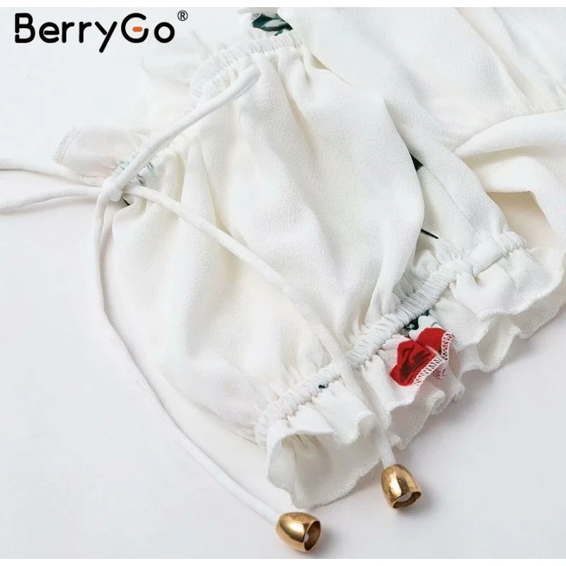 BerryGo/сексуальное женское белое платье с открытыми плечами и принтом, элегантные летние платья с рюшами на шнуровке, праздничное пляжное женское мини-платье vestidos