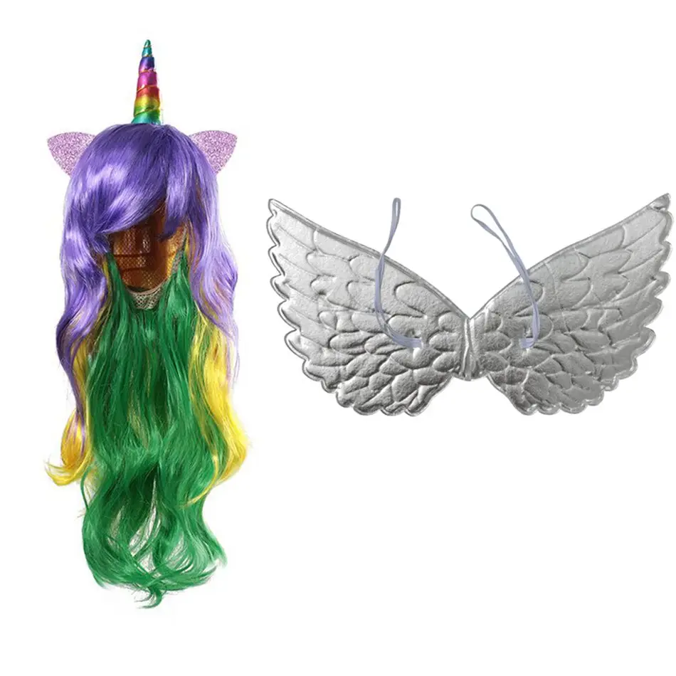 Unicorn Wig D Set 01 MUABABY/парик и крылья единорога для девочек; Детские аксессуары для принцессы; реквизит для костюмированной вечеринки для девочек; одежда для дня рождения - Цвет: Unicorn Wig D Set 01