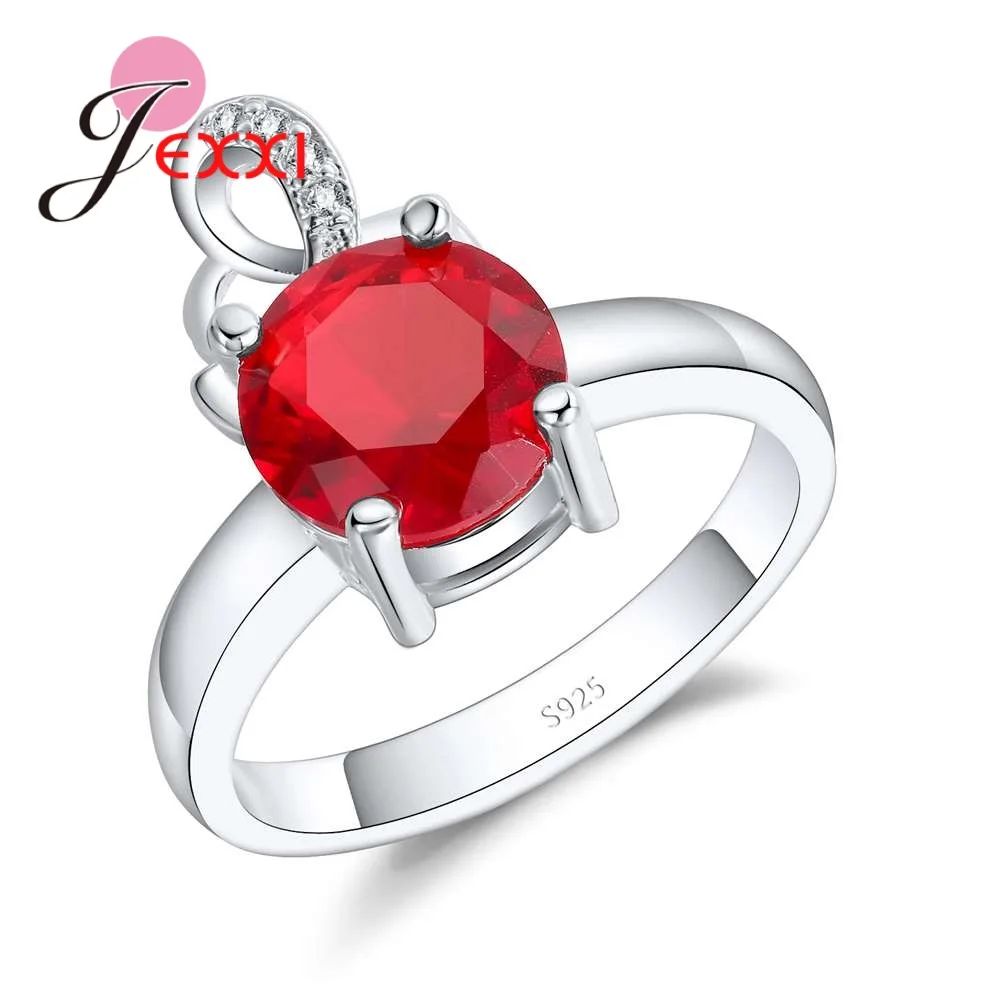 

High Quality 925 Sterling Silver Rings For Women Wedding Popular Red Crystal Silver Ring For Girl Lady Gift Free Shipping