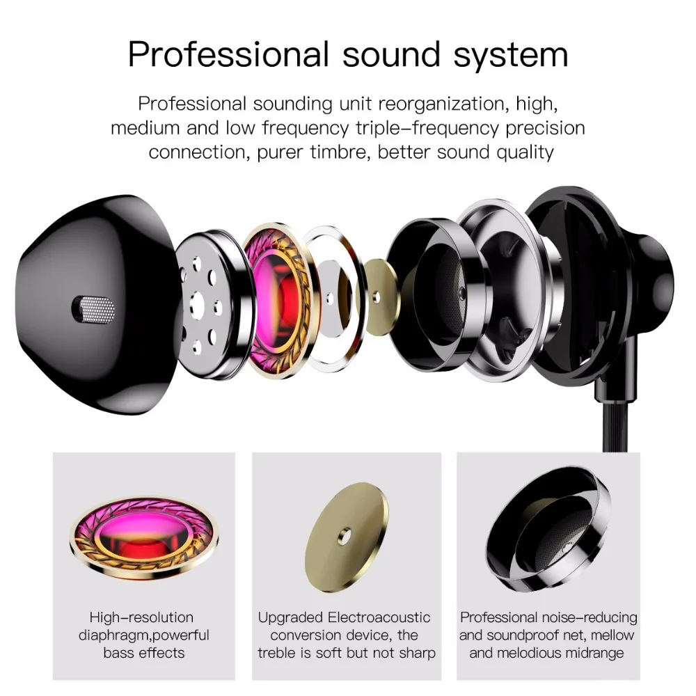 Wired Earphones In-Ear Metal Headsets Sport Stereo Earbuds for Iphone Samsung Huawei Xiaomi with Mic HD Music Phone PC | Электроника