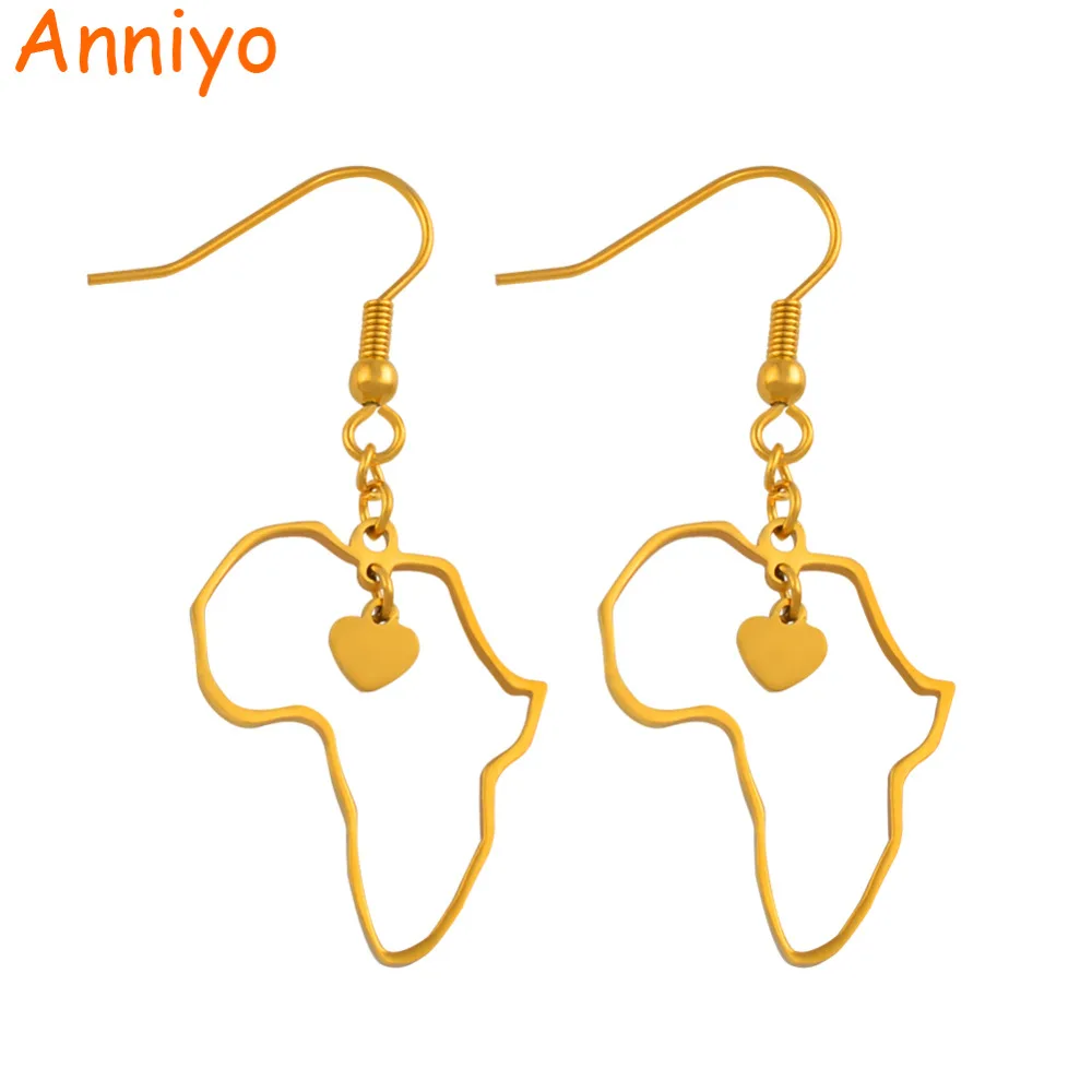 Anniyo/Сердце Карта Африки серьги для женщин Девушка Мода серебро/золото цвет карты Африки ювелирные изделия#045721
