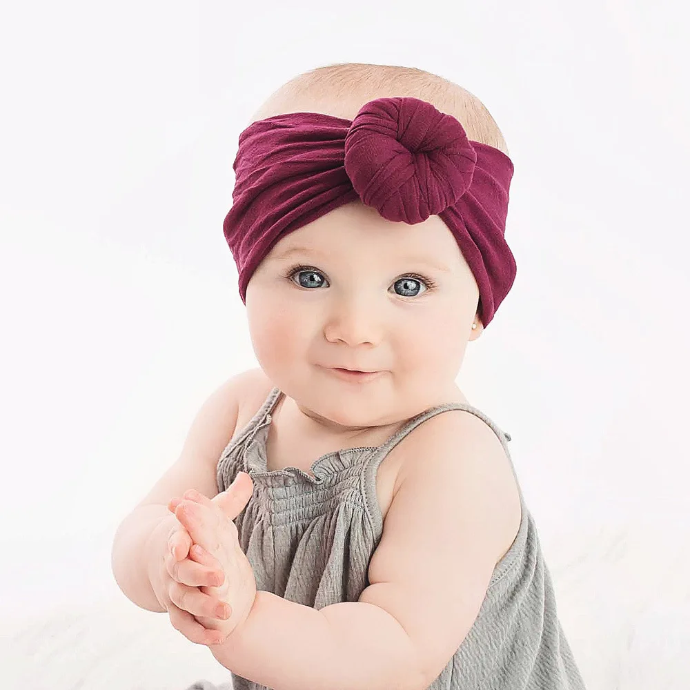 

Baby Girls Round Knot Nylon Headbands Elastic Wide Nylon Hair Bands Newborn Turban Round Hair Accessories Bebe Head Wrap 12Color