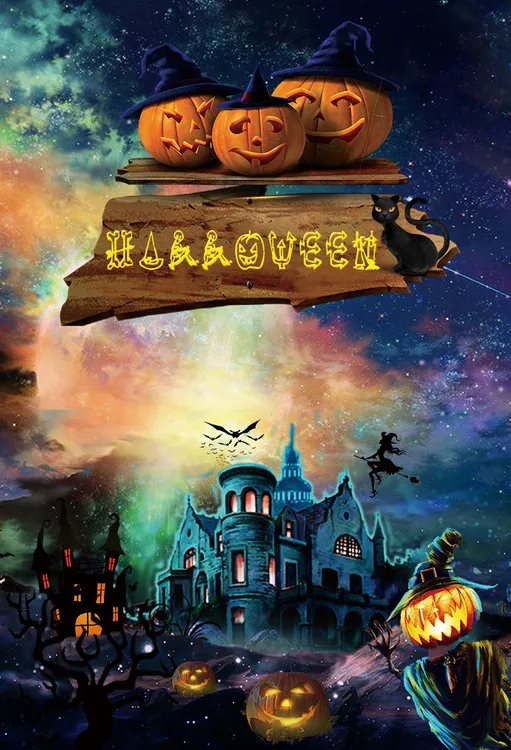 Sensfun Тыква Хэллоуин страшный фон для фотостудии ночное красочное Небо замок