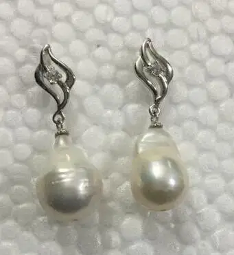 

free shipping>>>>noble jewelry elegant south sea round white pearl dangle earring 925 silver