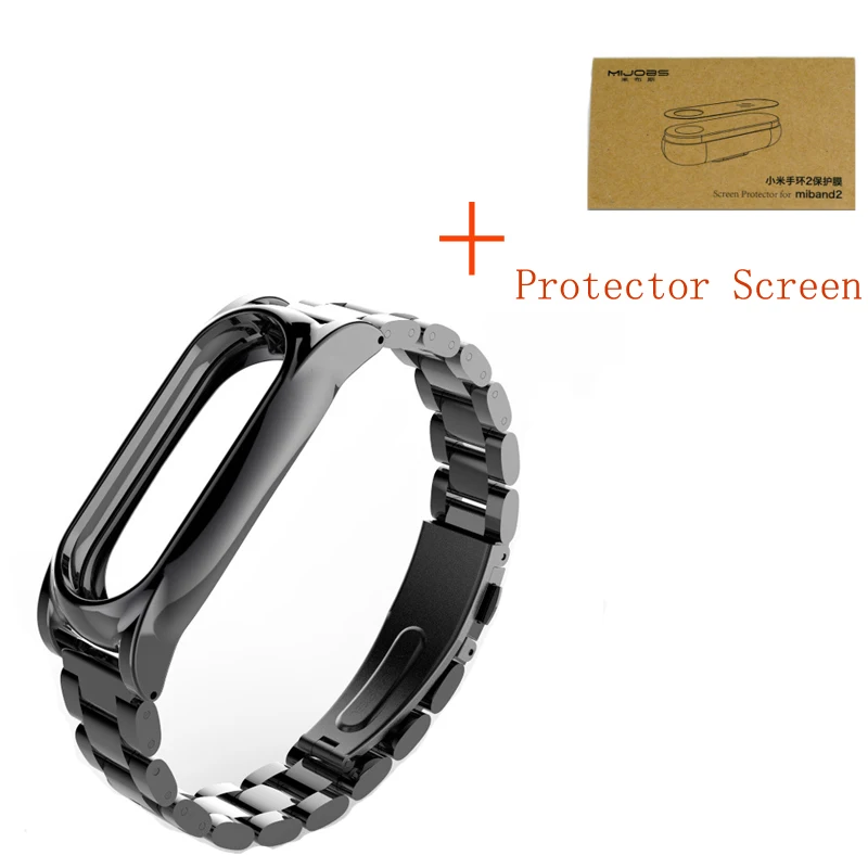 S2 Black add flim Металлический ремешок mi jobs для Xiaomi mi, 2 ремешка, Безвинтовой браслет из нержавеющей стали, умный ремешок, Сменные аксессуары для mi Band 2 - Цвет: S2 Black add flim
