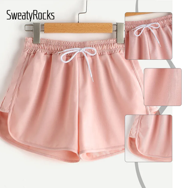 SweatyRocks, шорты с завязками на талии, шорты с дельфинами, уличная одежда, Женские базовые шорты,, летние повседневные однотонные шорты для спорта и отдыха