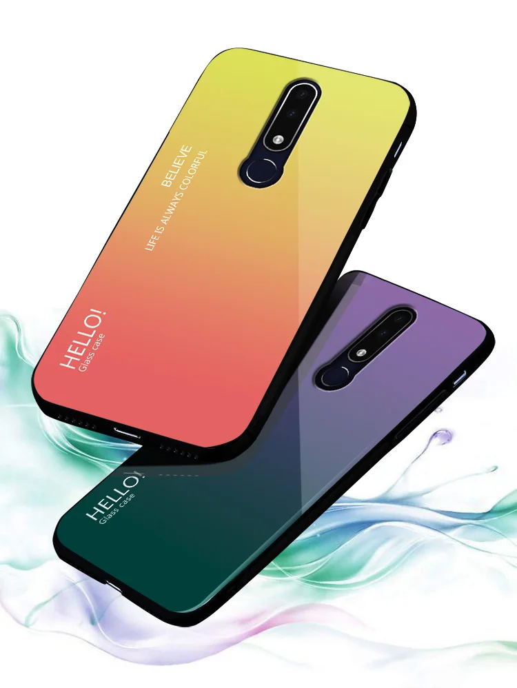 Градиентный чехол из закаленного стекла для телефона Nokia X6 X7 X71, разноцветный чехол для Nokia 7,1 7 1 4,2 3,1 Plus, защитный чехол