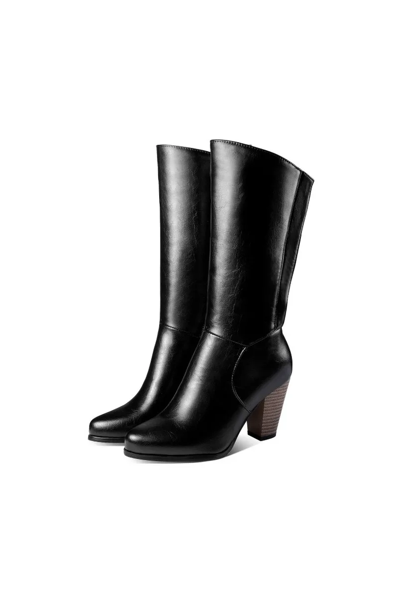 Women's Boots Autumn And Winter The New fashion Round head zipper Thick heel mid Middle tube shoes plus size 34-52 | Обувь