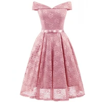 pink vestidos 2018 elegant lace patchwork solid off the shoulder a line fashion dress sexy slim party dresses vestido de festa