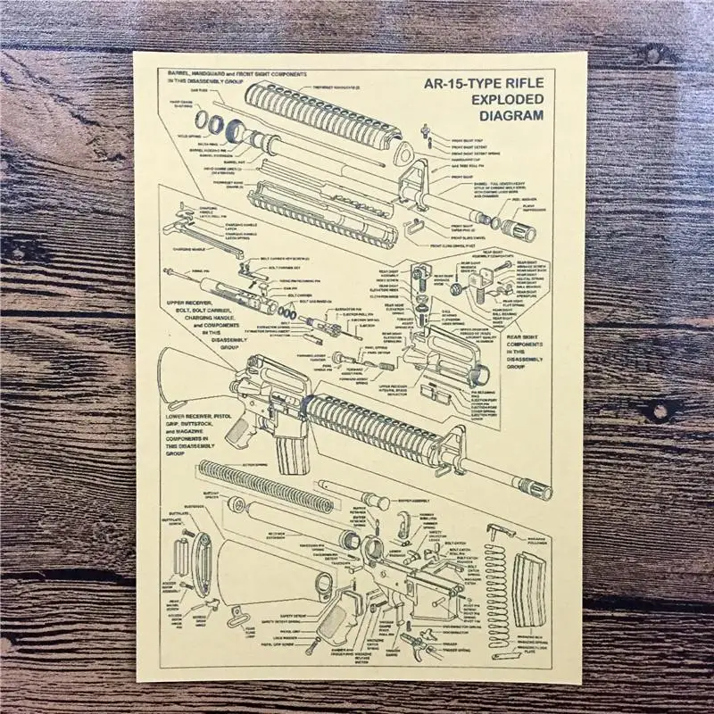 Крафт бумага в ретро стиле наклейки на стену с изображением винтовки AR 15 TYPE