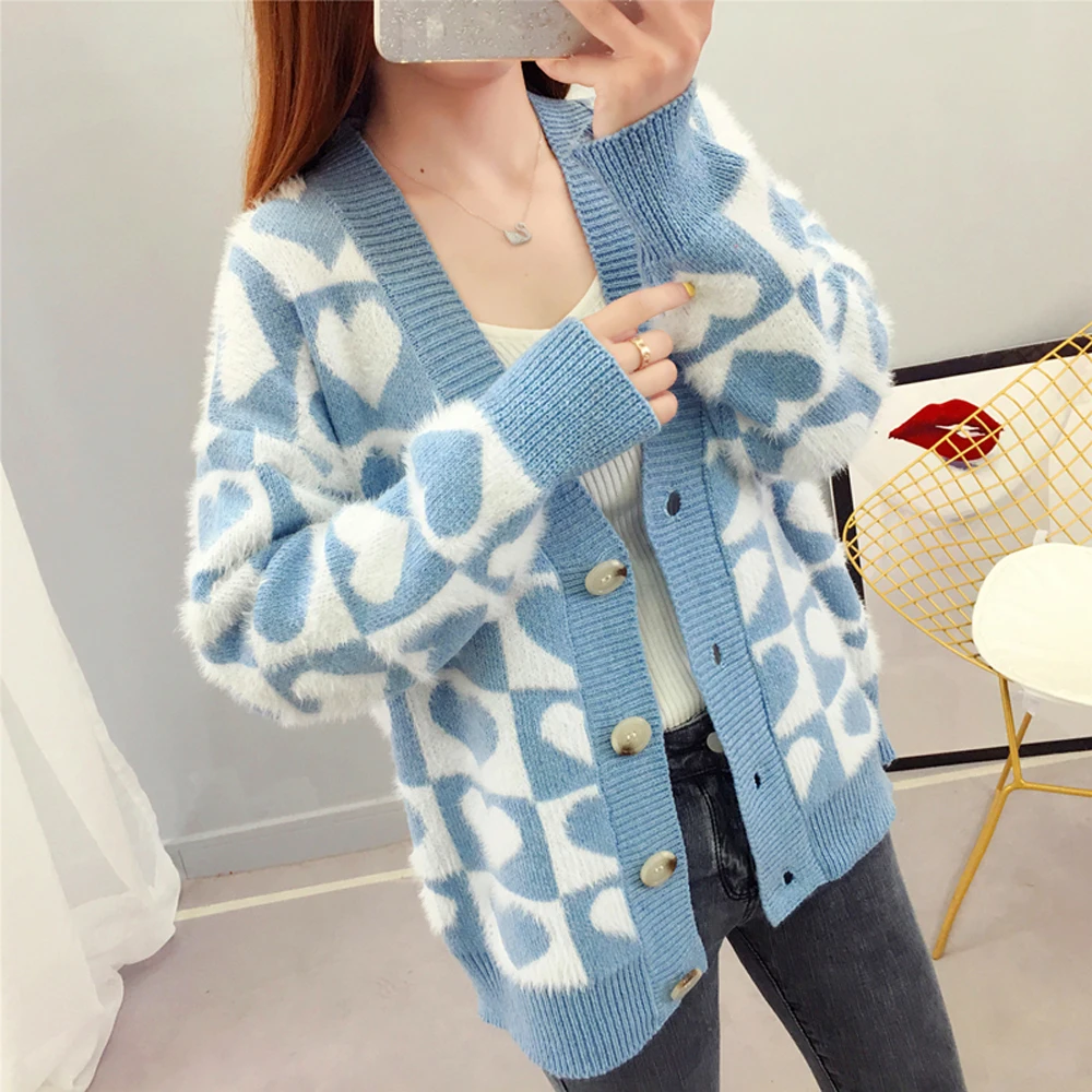 Синий кардиган куртка свитер вязаное пальто женская кашемировая вязаная одежда