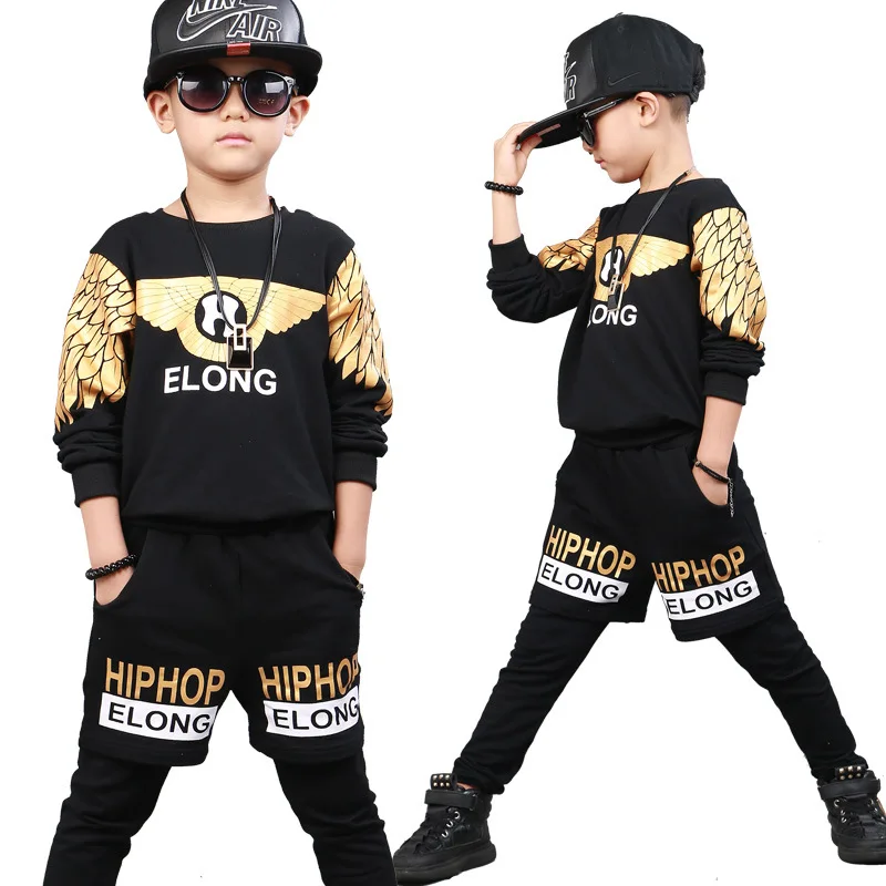 Wing Printed Boys Clothing Unisex Sets 3 Pieces Autumn Fashion Brand Sport Suit Sweatshirts & Harem Pants Hip Hop Kids | Детская