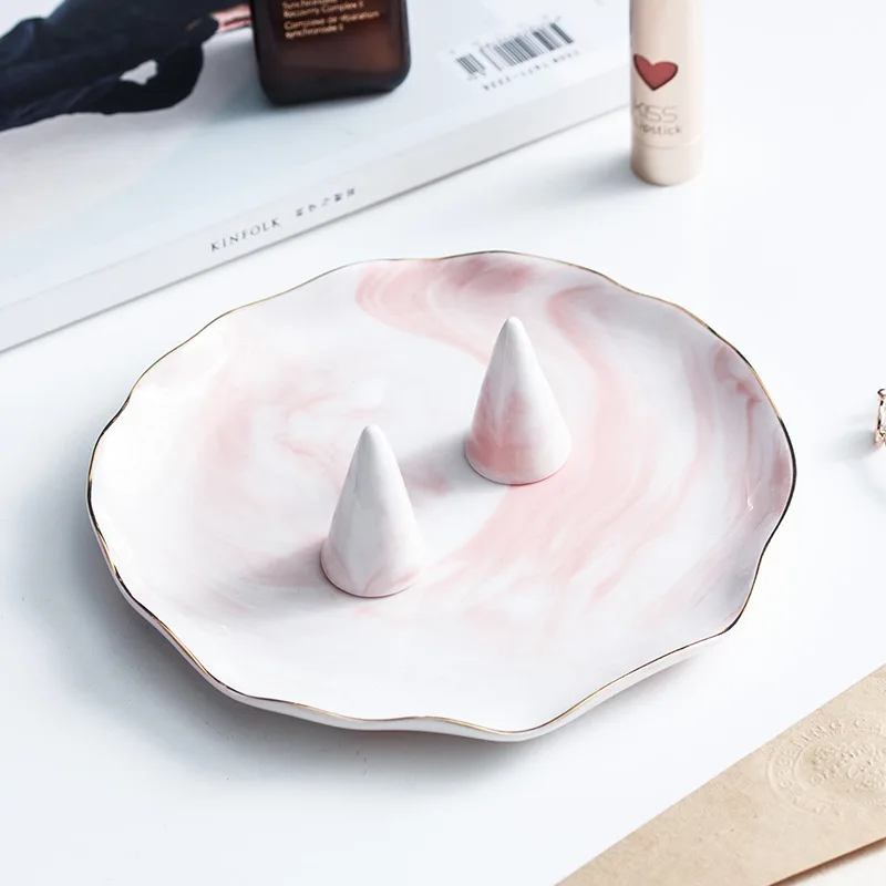 3pcs Set Pink Скандинавские мраморные золотые керамические тарелки кольцо держатель для хранения ювелирных изделий лоток Дисплей Стенд Макияж Организатор - Цвет: 3pcs Set Pink
