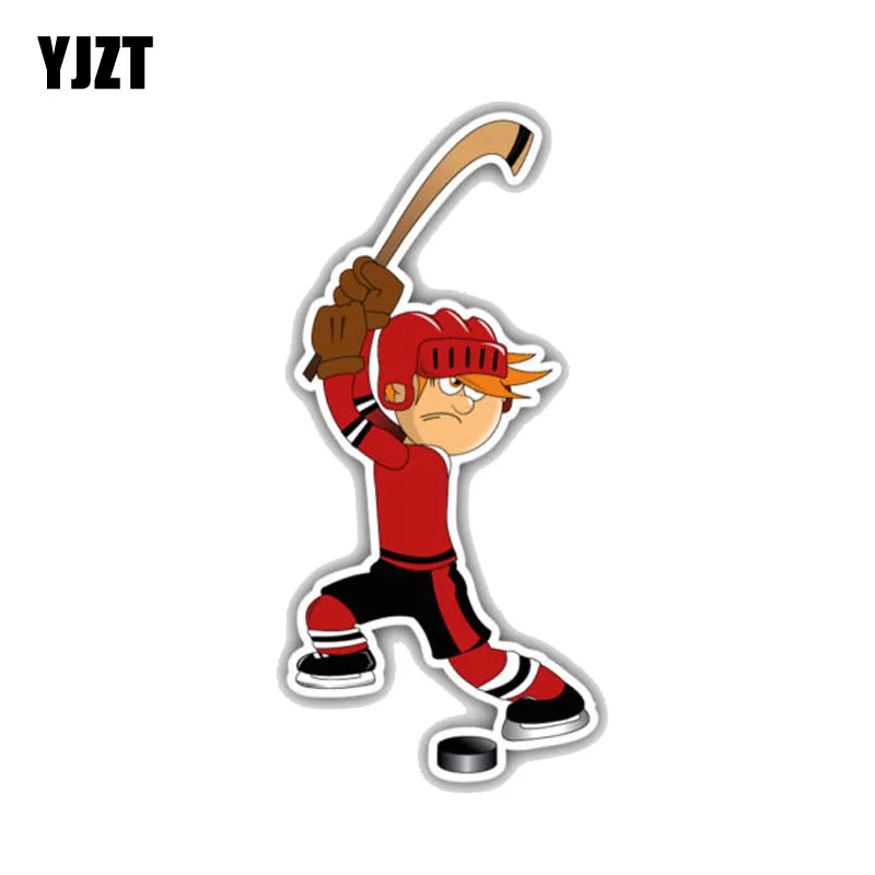 

YJZT 6.7CM*15.2CM Interesting Hockey Player Cartoon PVC Car Sticker 11-00048