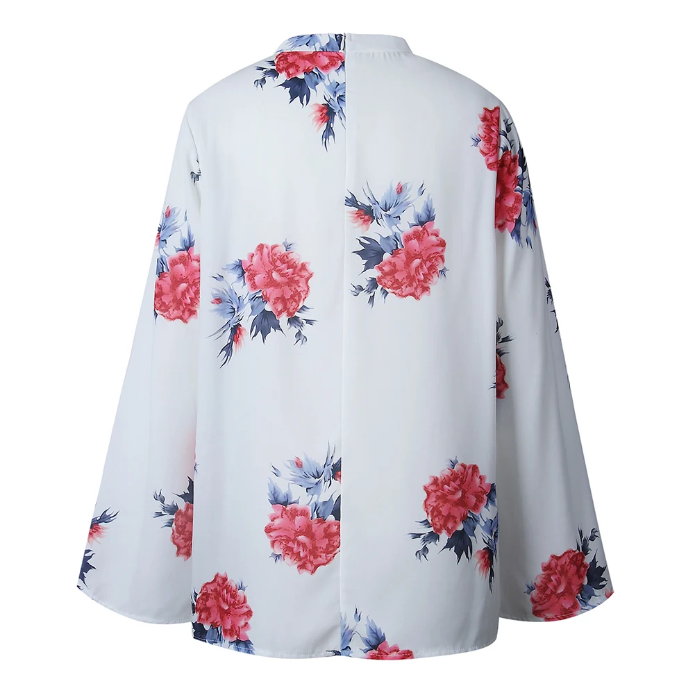 Women Choker Crisscross V Neck Flower Blouse Long Sleeve Casual Top Autumn Shirt new |