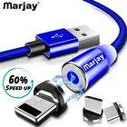 Магнитный кабель Marjay USB Type-CMicroLightning для телефонов iPhoneAndroid, 2.4A, 0.5-2 м