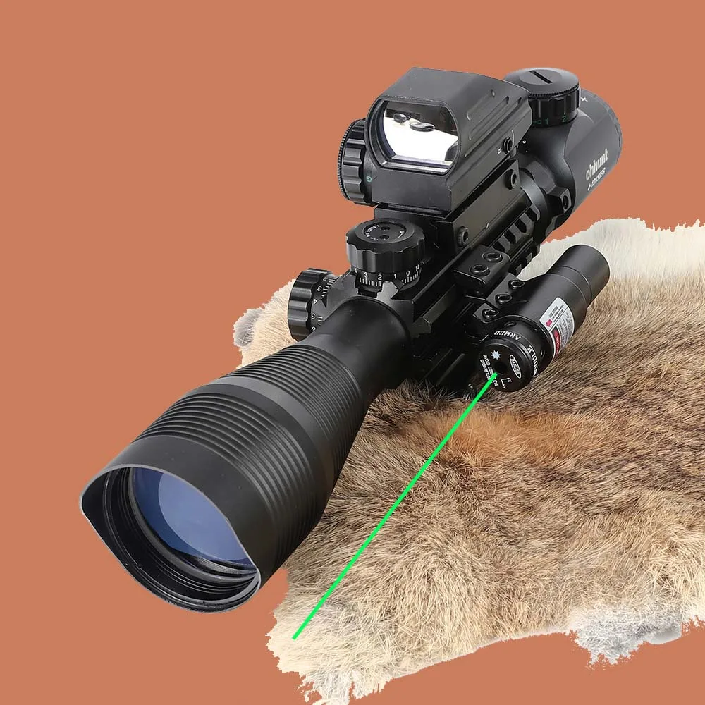 ohhunt Охота Прицел 4-12X50EG Тактический Красный Зеленый Точкий Лазер и не Голографическая Оптический Прицел для Пневматического Пистолета Оружия - Цвет: with green laser