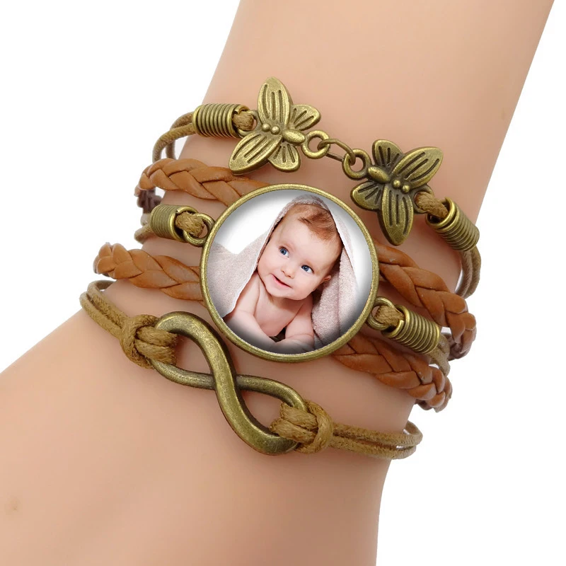Многослойный кожаный браслет на заказ фото вашего ребенка мамы папы дедушки