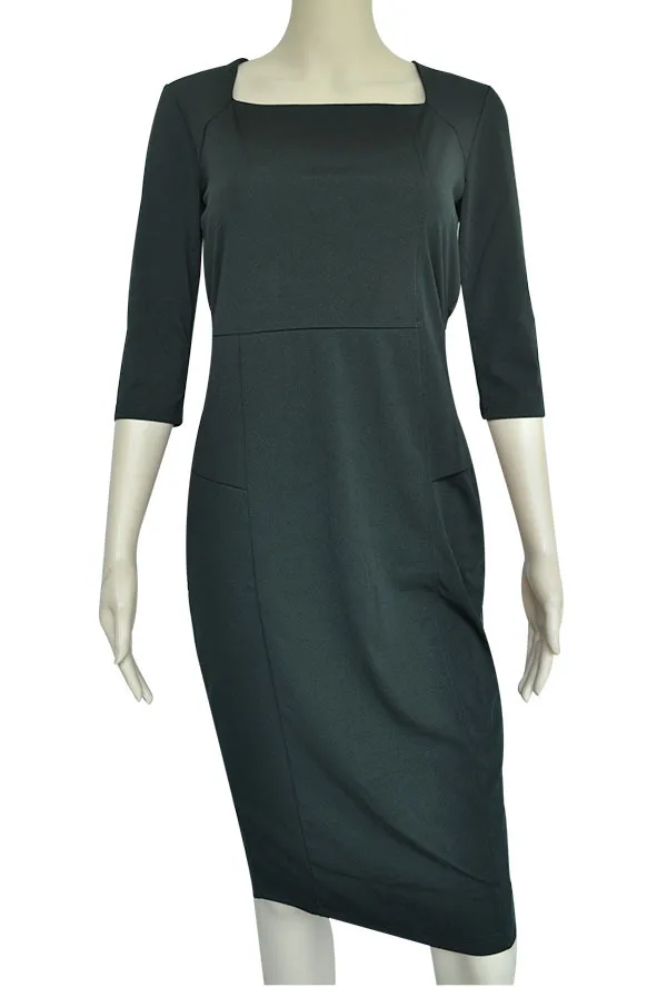 Новое популярное мягкое однотонное Деловое платье до середины икры с круглым