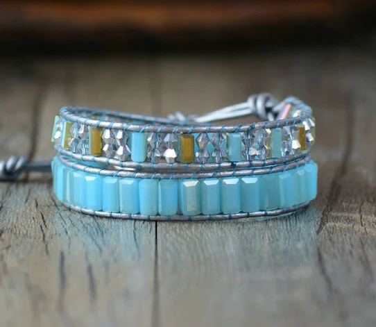 Женские браслеты-обручи с кристаллами 2 нити кожаные забавные стразы плетеный