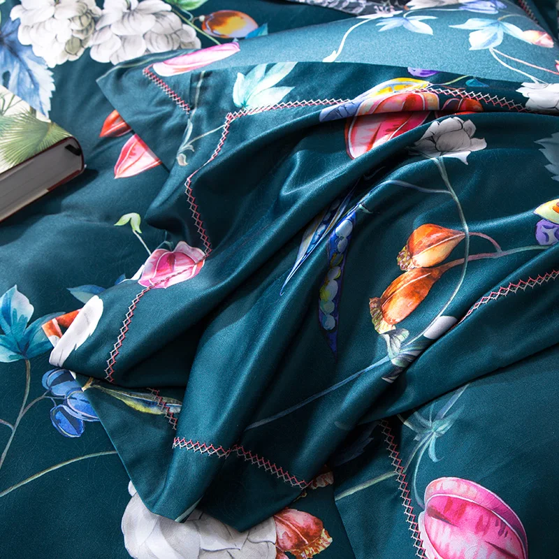 4 шт. Новые Роскошные Tencel хлопок Красочные постельные принадлежности с цветами Набор цифровой пододеяльник с рисунком комплект простыня наволочка queen King size