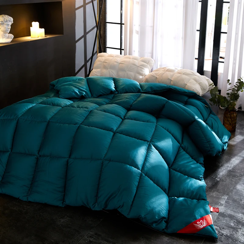 Сине белые Розово серый роскошный белый гусиный пух Стёганое одеяло зима толстые