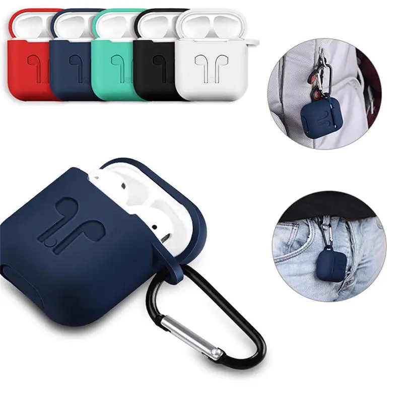 Силиконовый чехол для Apple AirPods + карабин ремешок наушников Наконечники аксессуары