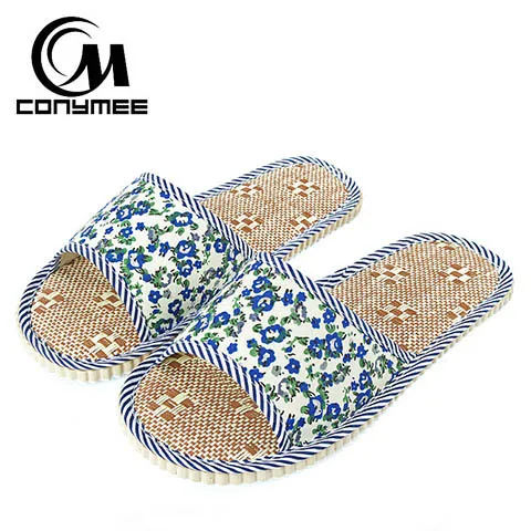 YM-PMSH Navy Blue CONYMEE льняные домашние тапочки для модниц комнатные Для мужчин обувь размера плюс бесшумные; летние мужские сандалии льняные пляжные шлепанцы - Цвет: YM-PMSH Navy Blue