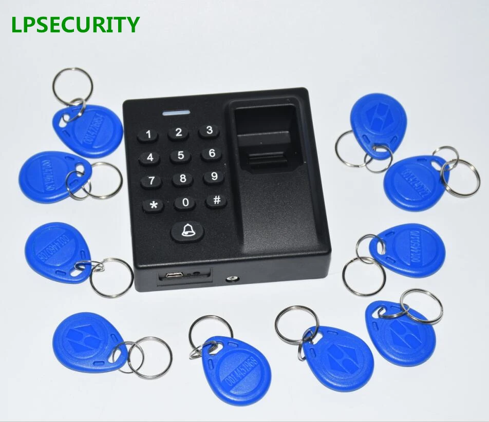 

LPSECURITY WITH 10 tags Standalone Fingerprint & RFID Access Control Reader for door lock gate opener access control