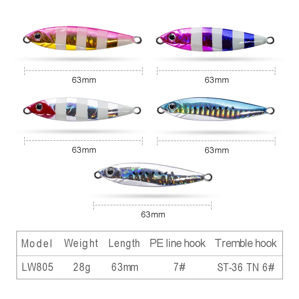 Hunthouse metal jig fishing lure slow jigging lead jig bait for trolling fishing 28g 63mm CAST SLIM with PE line hook