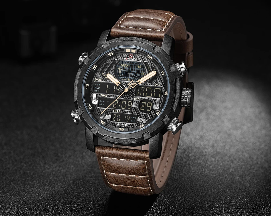 Мужские часы NAVIFORCE Роскошные брендовые модные спортивные часы мужские кварцевые цифровые часы мужские кожаные армейские военные водонепроницаемые часы