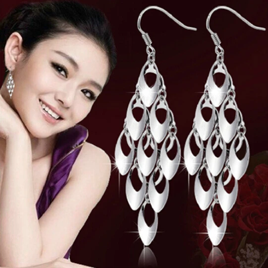 925 sterling silver ООБ ювелирных изделий Гипербола кисточкой женщина девушка 925 серебро серьги YS44 - Окраска металла: 925 sterling silver