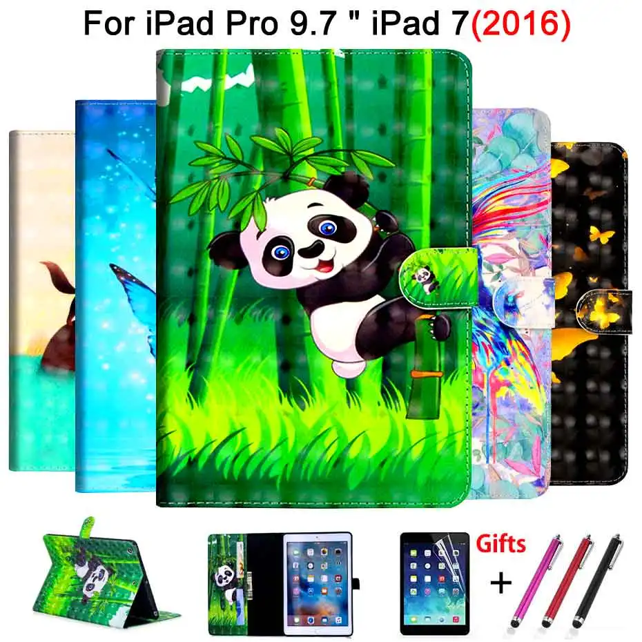 3D окрашенный силиконовый PU кожаный чехол для Apple iPad Pro 9 7 дюйма 2016 iPad7 планшета +