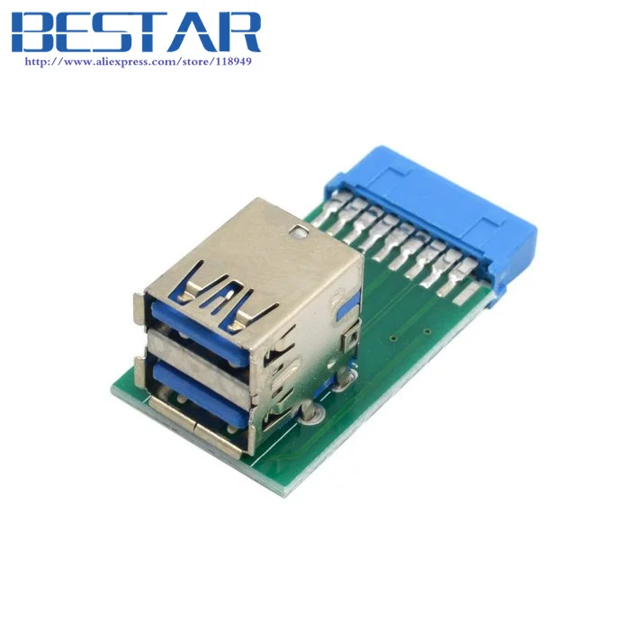 

Vertical Dual USB 3.0 USB3.0 A Type Female to Motherboard 20 Pin Box Header Slot Adapter PCBA