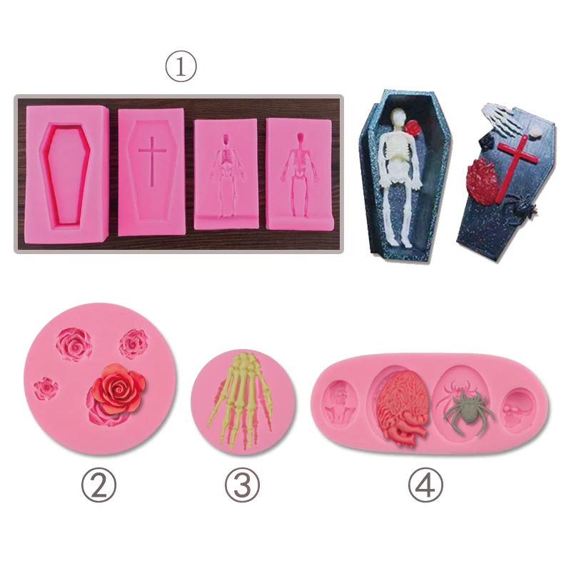 Halloween Zombie Coffin 3D Moulds DIY fondant cake decorating tools flower rose silicone mold kitchen baking utensils