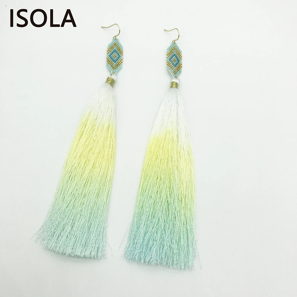 Летние Элегантные длинные серьги кисточки в богемном стиле ISOLA высокое качество