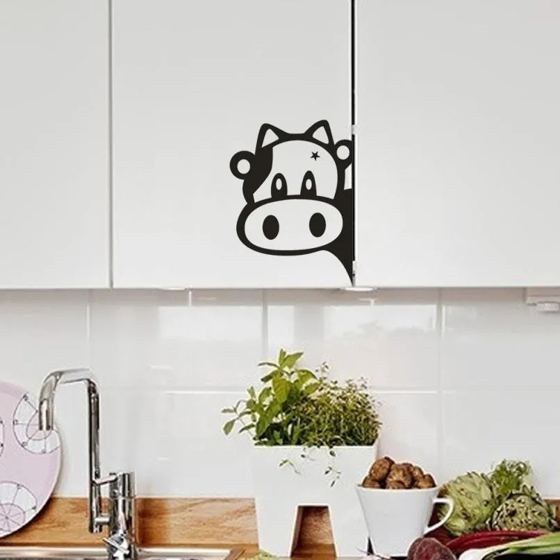 Корова DIY настенные Стикеры Обои Кухня Холодильник съемные художественные
