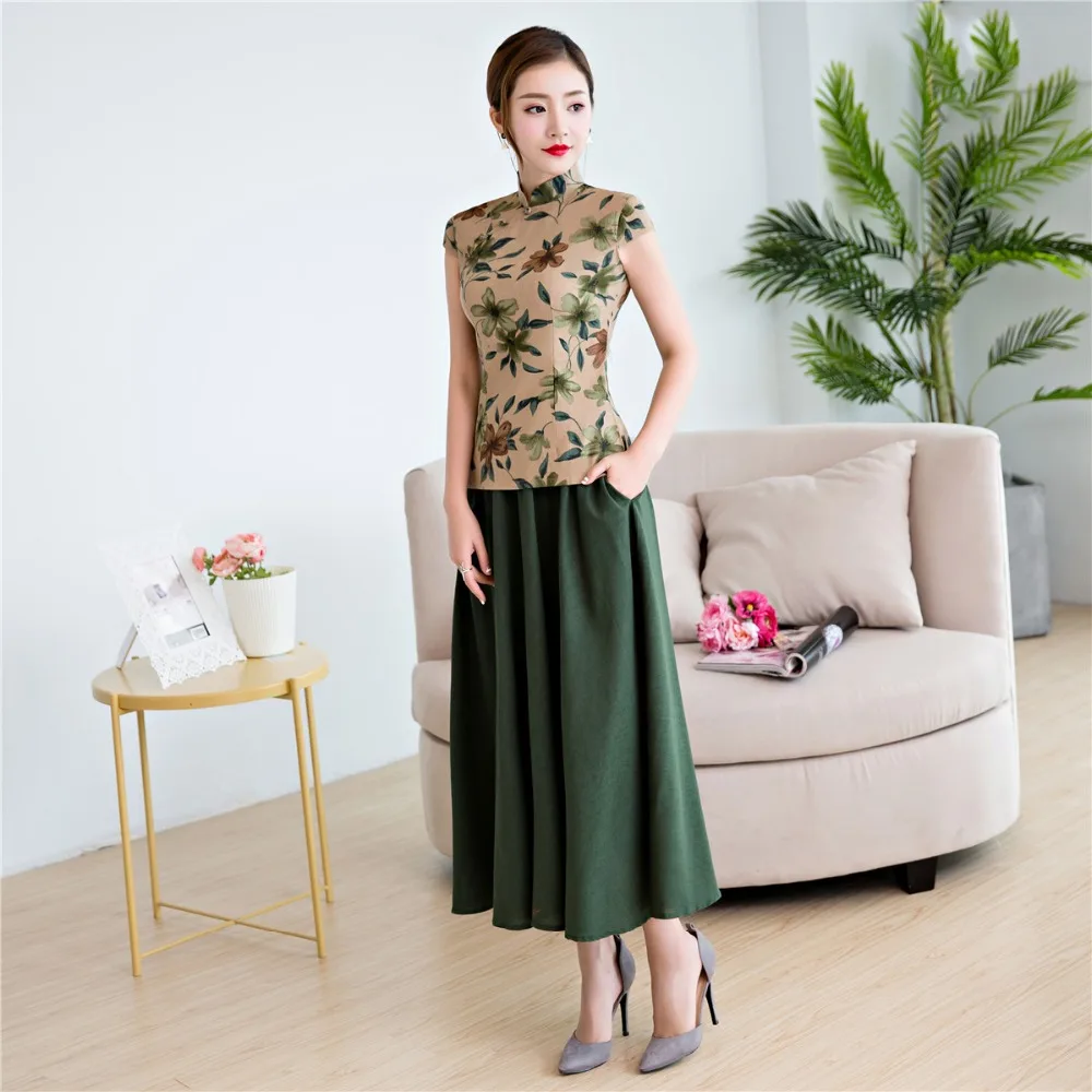 Шанхай история Традиционный китайский топ с коротким рукавом цветочный cheongsam Топ Традиционный китайский Топ однотонная блузка для женщин