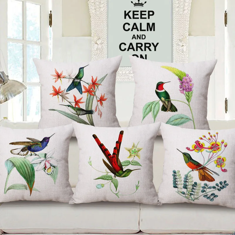 

New Bird Floral Design Casual Style Sofa Throw Pillow Case Cotton Linen Decorotive Cushion Cover 45x45cm Capas De Almofada