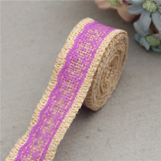 6 purple 2 м* 3 см ширина натуральный джут мешковины лента из мешковины с кружевом ленты в рулоне винтажные Свадебные украшения вечерние Рождественские ремесла подарочная упаковка AA8055 - Цвет: 6 purple