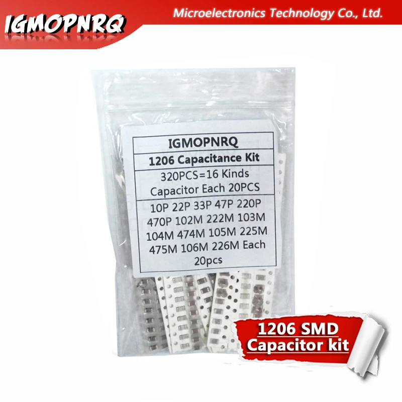16 значений * 20 шт. = 320 1206 SMD конденсатор набор различных компонентов 10 пФ ~ 475 м