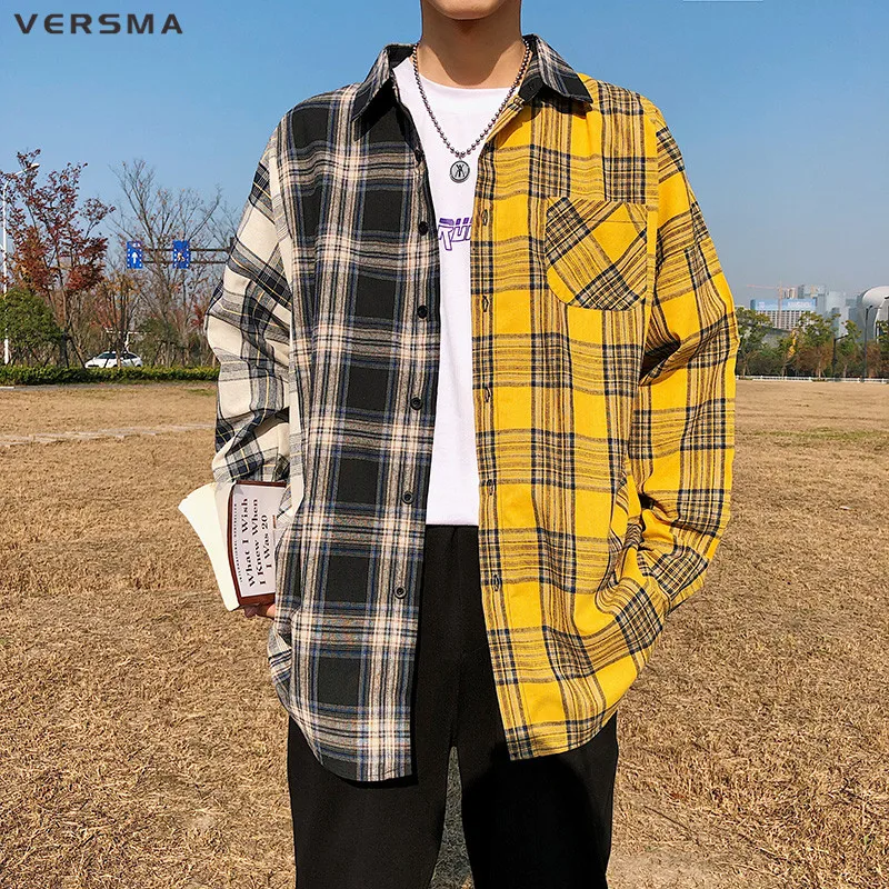 VERSMA в Корейском стиле Harajuku BF SUGA пэчворк рубашки клетку Для мужчин Осень Chic Хай