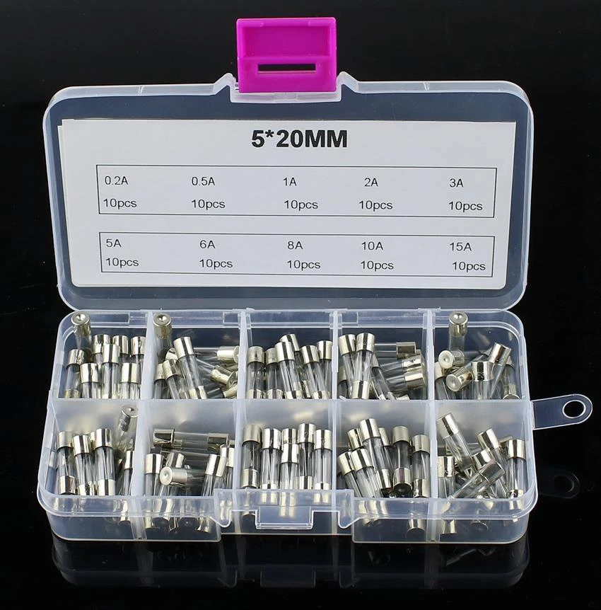 Предохранители электрические 5x20 мм 100 шт. смешанные набор стеклянных