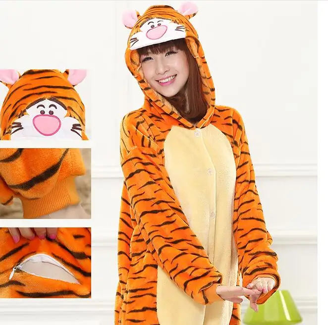 Зимние фланелевые тигра Домашняя Пижама Мягкий Мультфильм Костюм Пара Одежда