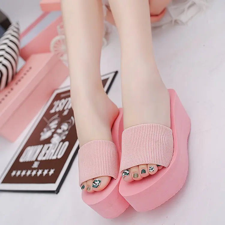 Дешевые простые тапочки Chanclas из эластичной ткани; женские пляжные сланцы на высоком каблуке; летние сандалии на платформе; zapatos mujer; женская обувь