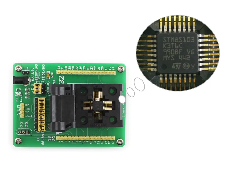 Тестирование ИС Yamaichi и сгорание розетки с простой платой особенно для микроконтроллера STM8 в посылка вке QFP32