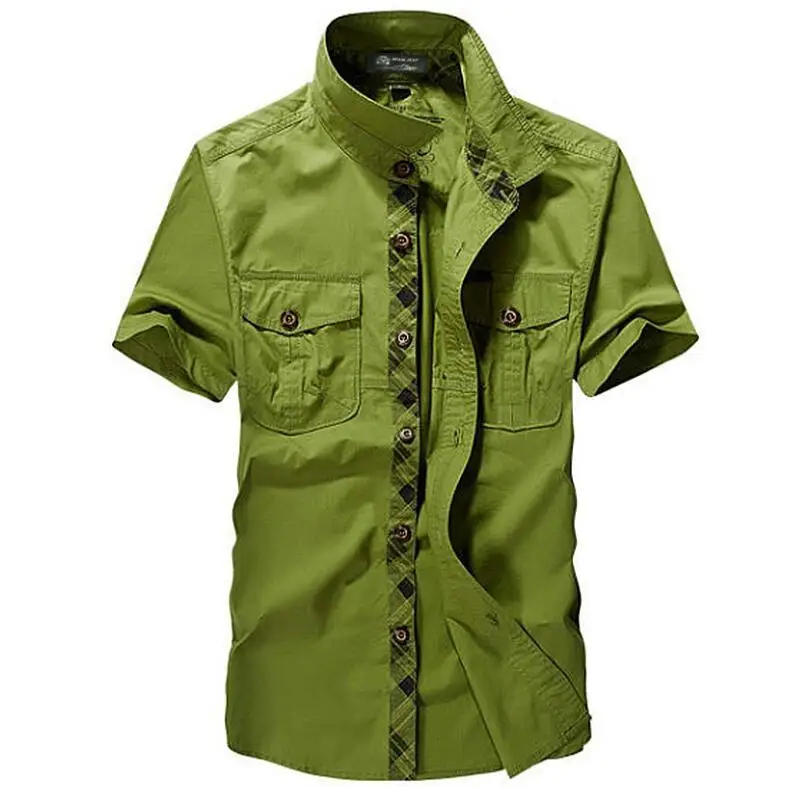 grass green Свободные AFS JEEP винтажные военные армейские мужские рубашки Новинка Лето хлопок Карго повседневные брендовые классические дышащие с коротким рукавом - Цвет: grass green